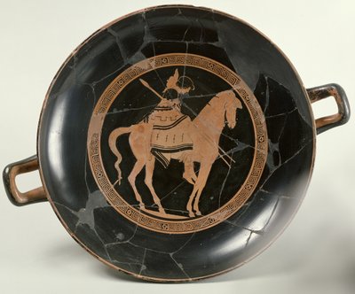 Coppa attica a figure rosse raffigurante un cavaliere a cavallo (ceramica) da Euphronios