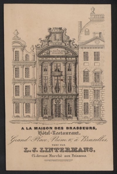A La Maison Des Brasseurs, Hotel Restaurant, Bruxelles, L J Lintermans da European School