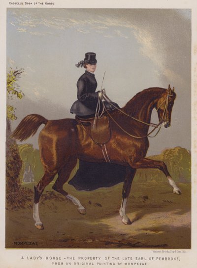 Il cavallo di una signora, proprietà del defunto Conte di Pembroke (litografia a colori) da European School