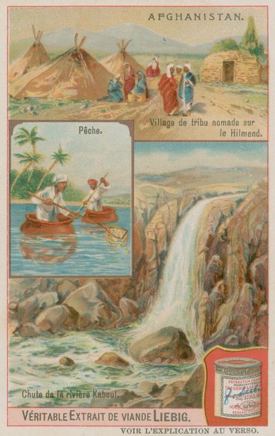 Una Cascata del Fiume Kabul con Pescatori e un Villaggio Tribale Nomade a Helmand da European School