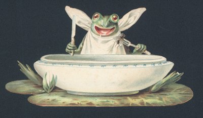 Una rana che mangia una mosca (litografia a colori) da European School