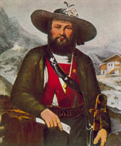 Andreas Hofer, leader della ribellione tirolese contro i francesi (litografia a colori) da European School