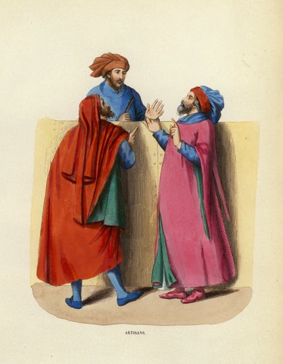 Artigiani (incisione colorata) da European School