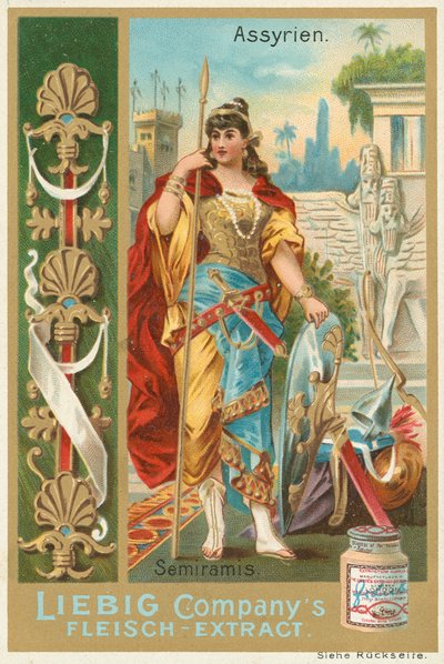 Assiria, Semiramide, carta Liebig, inizio XX secolo da European School