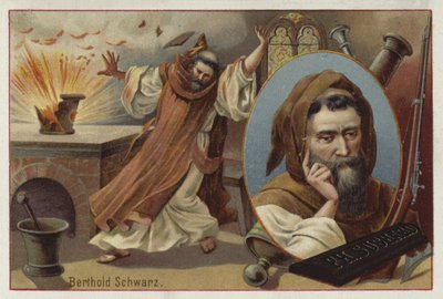 Berthold Schwarz, leggendario alchimista tedesco del XIV secolo, detto inventore della polvere da sparo da European School