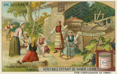 Donne bulgare che filano lana e un mulino per follatura da European School