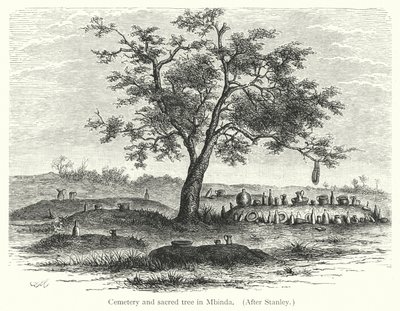 Cimitero e albero sacro a Mbinda (incisione) da European School