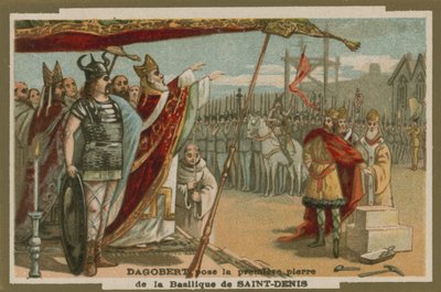 Dagoberto I che posa la prima pietra della Basilica di San Dionigi, Francia, VII secolo da European School