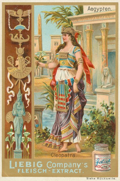 Egitto, Cleopatra, carta Liebig, inizio XX secolo (cromo) da European School