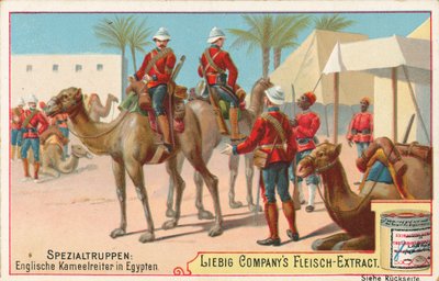 Soldati inglesi su cammelli, carta Liebig, inizio XX secolo (cromo) da European School