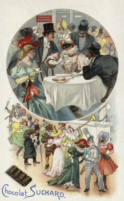 Gustando cioccolato Suchard a un ballo in maschera da European School