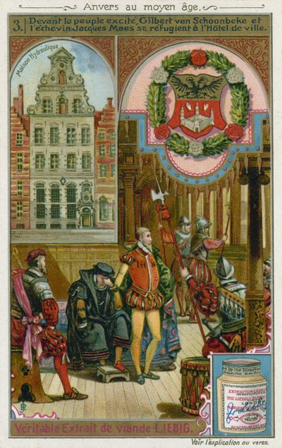 Gilbert van Schoonbeke e il pensionario Jacob Maes si rifugiano dal popolo nel Municipio, XVI secolo da European School