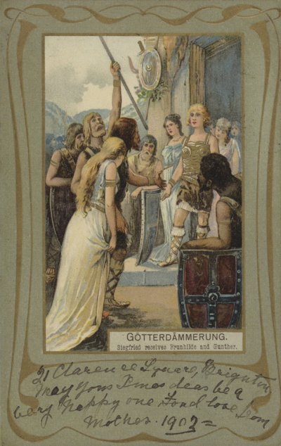 Gotterdammerung, Siegfried riceve Brunhilde e Gunther (litografia a colori) da European School