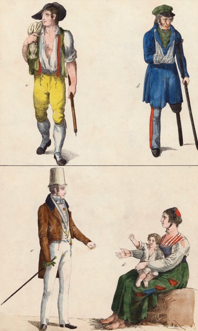Persone felici e infelici (litografia a colori) da European School