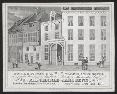Hotel Des Pays Bas, Nederlands Hotel, A L Charle-Janssens, Anversa (incisione) da European School