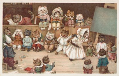 Cartolina umoristica con gatto (litografia a colori) da European School