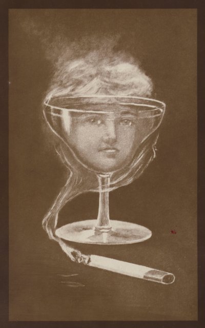 Immagine di un volto di donna, creata da un bicchiere di vino e dal fumo di una sigaretta, c1917 (litografia) da European School