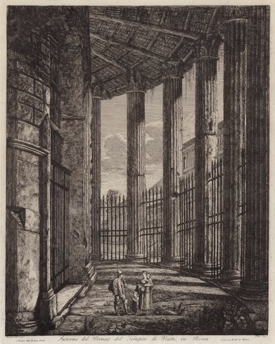 Interno del portico del Tempio di Vesta, Roma, Italia (incisione) da European School