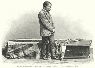 Jacob Wainwright, un Yao, accanto alla bara di Livingstone da European School