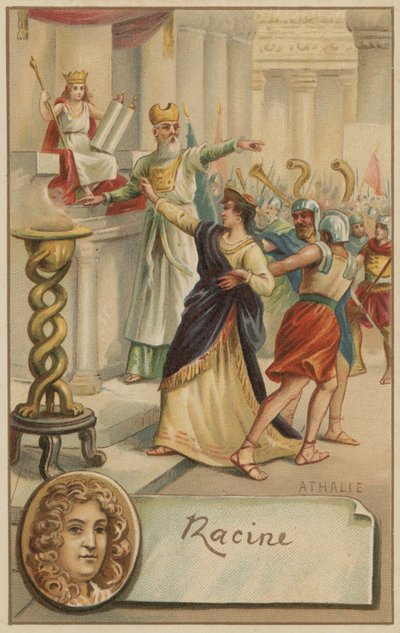 Jean Racine, drammaturgo francese, e una scena dalla sua opera Athalie (1691) da European School