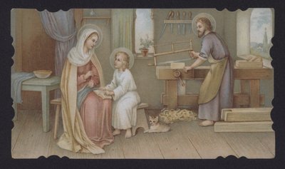 Gesù Cristo da bambino con sua madre, Maria, nella bottega di falegnameria di Giuseppe da European School