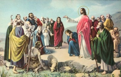 Gesù Cristo che pronuncia il Discorso della Montagna (litografia a colori) da European School