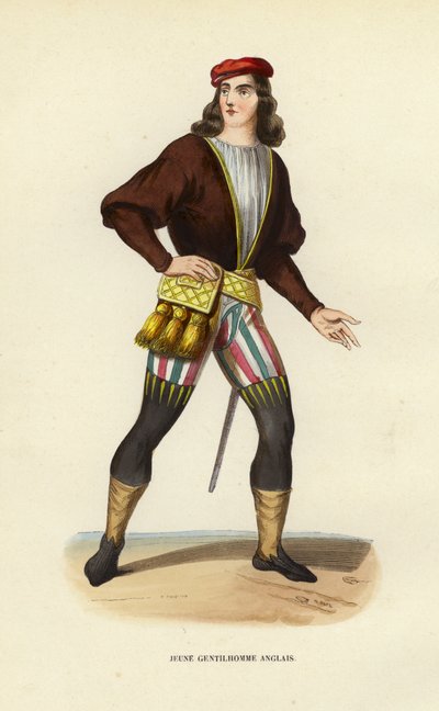 Giovane Gentiluomo Inglese (incisione colorata) da European School