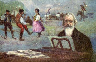 Johannes Brahms: Danze ungheresi (litografia a colori) da European School