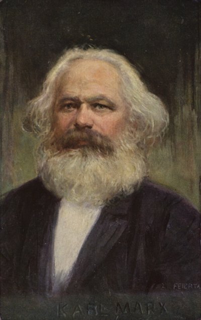 Karl Marx (1818-1883), filosofo, economista, storico e teorico politico tedesco (litografia a colori) da European School