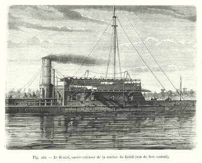 Il Brazil, nave corazzata della marina brasiliana, vista del forte centrale da European School