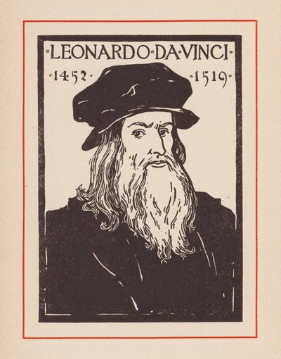 Leonardo da Vinci, polimatico italiano del Rinascimento (litografia) da European School