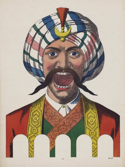 Uomo in costume turco con la bocca spalancata da European School