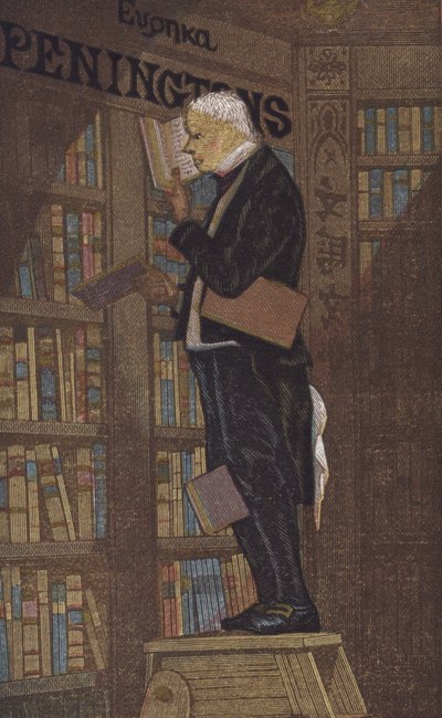 Uomo in cima a una scala in una libreria da European School