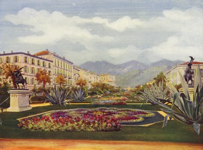 Mentone, Le Jardin Public (litografia a colori) da European School