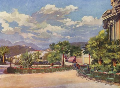 Mentone, Il chiosco della musica e il nuovo giardino (litografia a colori) da European School