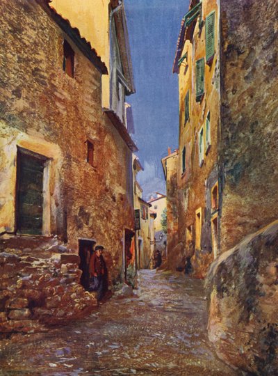 Mentone, Rue dans la Vieille Ville (litografia a colori) da European School
