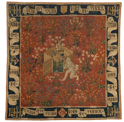 Arazzo Millefiori raffigurante verzura, scudo d