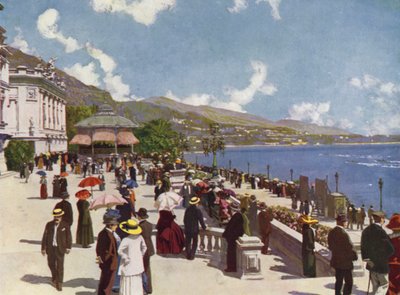 Monte-Carlo, La Terrasse e il Kiosque de la Musique (litografia a colori) da European School