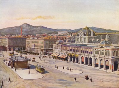 Nizza, Place Massena (litografia a colori) da European School
