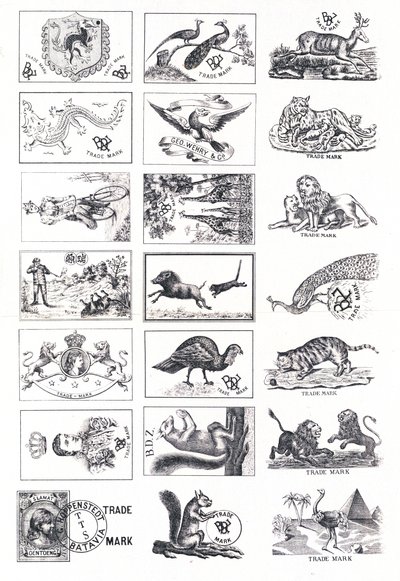 Pagina di marchi, per lo più con animali da European School