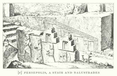 Persepoli, una scala e balaustre (litografia) da European School