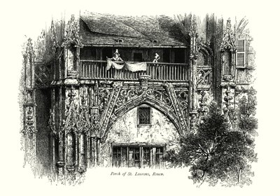 Portico di St Laurens, Rouen (incisione) da European School