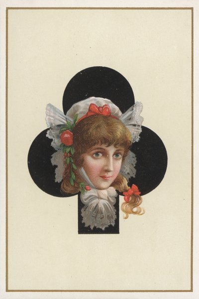 Ritratto di ragazza su una carta da gioco (litografia a colori) da European School