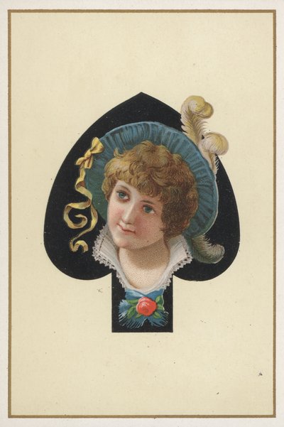 Ritratto di ragazza su una carta da gioco (litografia a colori) da European School