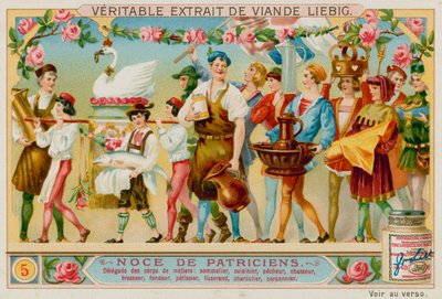 Rappresentanti di diversi mestieri: mercante di vino, chef, pescatore, cacciatore, birraio, fabbro, pasticcere, tessitore, macellaio e calzolaio da European School
