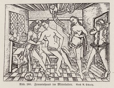 Scena in un Frauenhaus, un bordello tedesco tardo medievale da European School