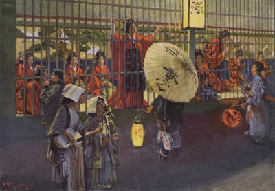 Scena nel quartiere Yoshiwara di Tokyo, Giappone (litografia a colori) da European School