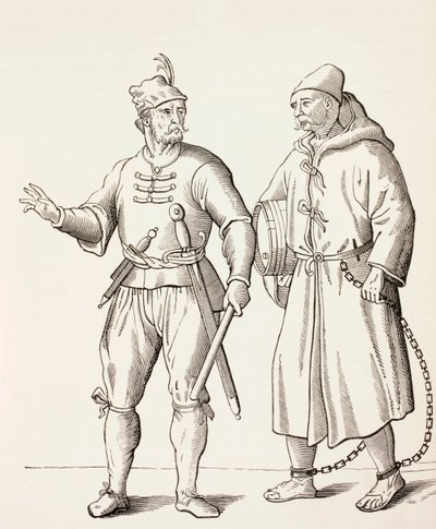 Soldato di galea del XVI secolo con uno schiavo di galea, c.1880 da European School