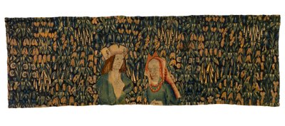 Frammento di arazzo Mille Fleurs raffigurante una coppia da European School