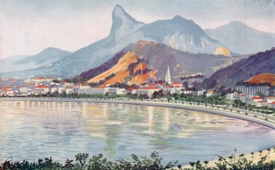 La parte di Botafogo del viale della Baia di Rio, sovrastata dal monte Corcovado (litografia a colori) da European School